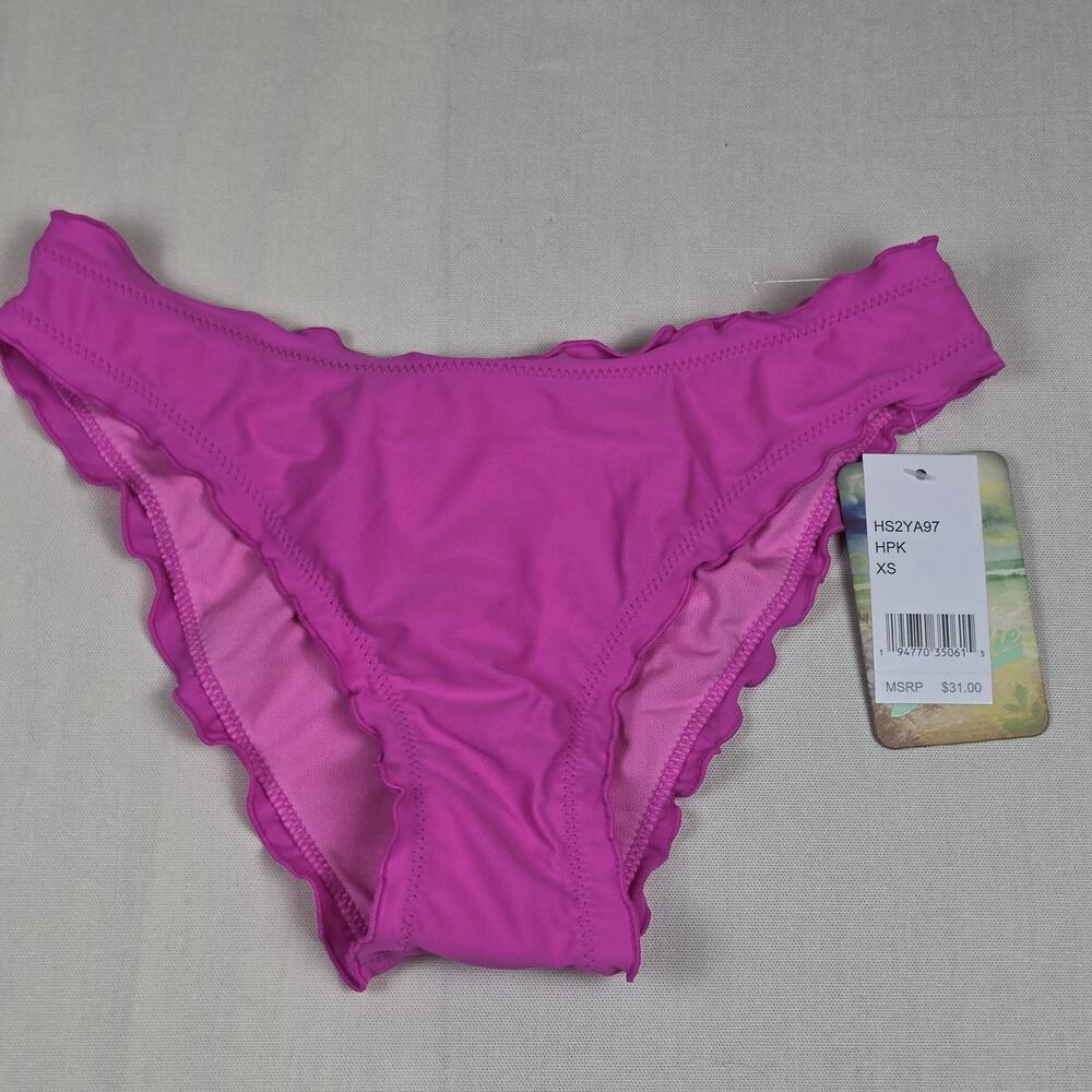 Hobie Women's Scalloped Bikini Bottom Hot Pink XS Solid Swim Bottom NWT